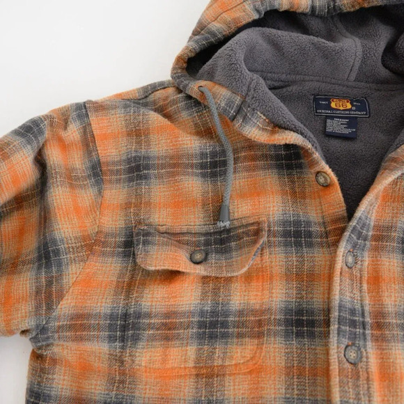 VTG Route 66 Orange And Gray Plaid Fleece Lined Button Up Hooded Sweater  Jacket - Picture 10 of 11